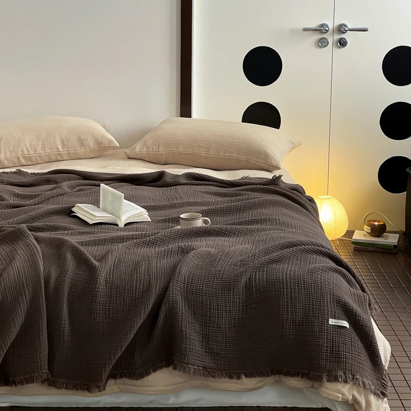 Crinkle Cotton Tassel Throw Blanket