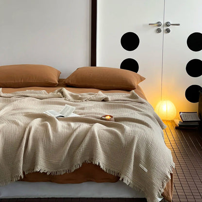 Crinkle Cotton Tassel Throw Blanket